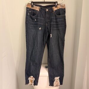 Signature Studio Dark Blue Distressed Boyfriend Jeans